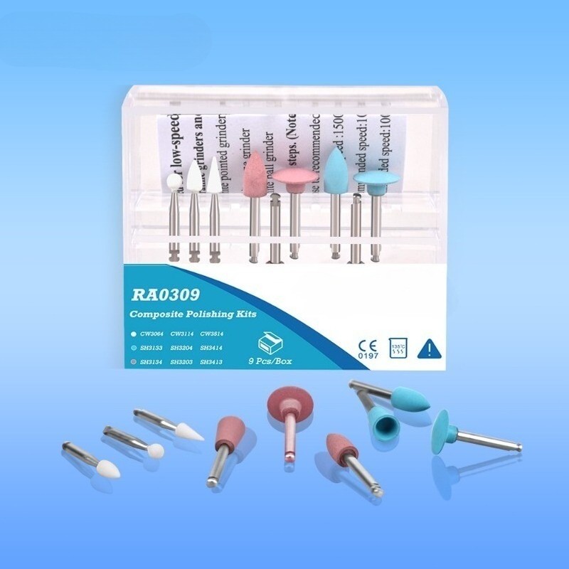9Pcs Dental Composite Polishing Kit RA 0309 Ceramic & Silicone Polishers Set