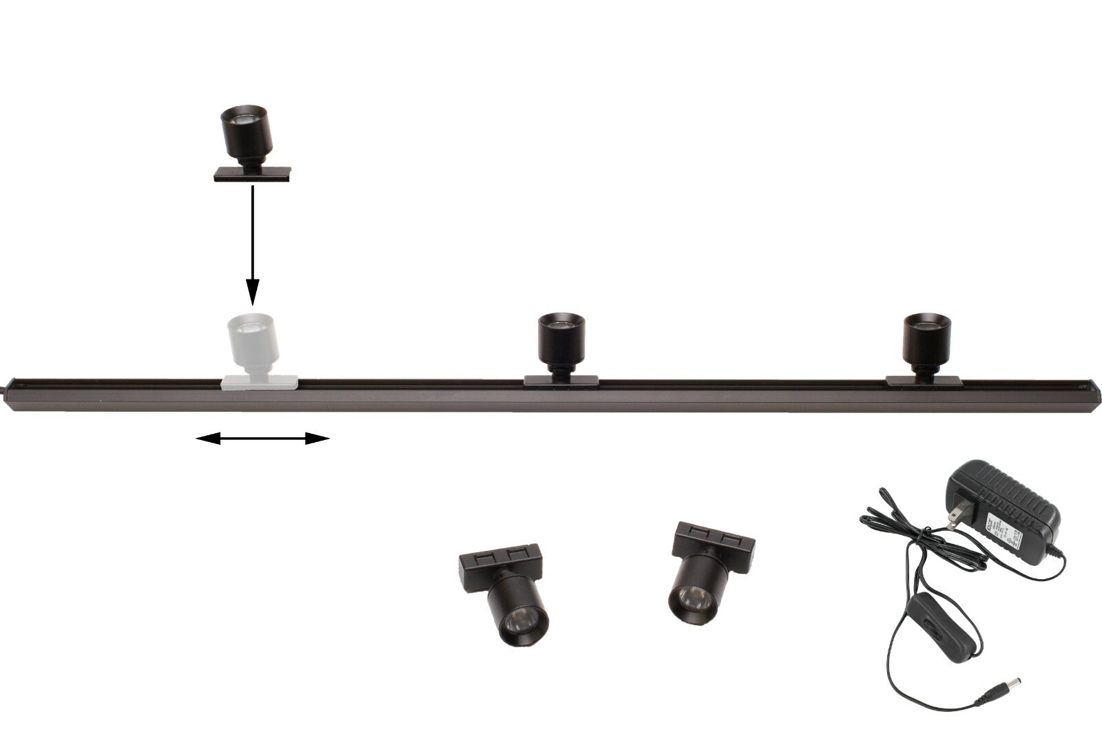 Showcase 5 LED Mini Spotlight with track + UL Power Supply for tradeshow display