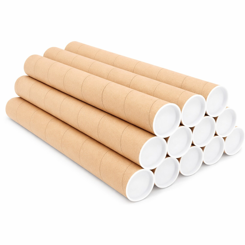 50 – 2″ x 15″ Round Cardboard Shipping Mailing Tube Tubes With End Caps 3-Ply
