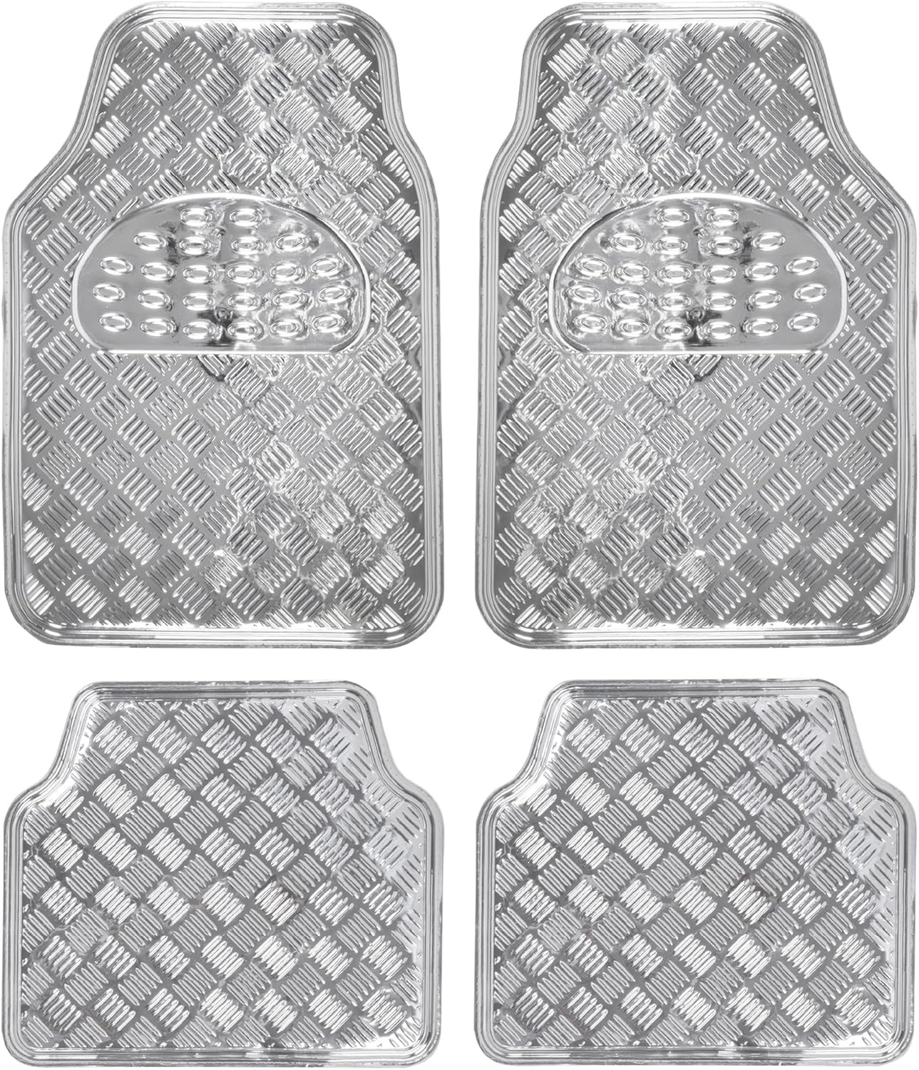BDK Metallic Chrome Car Floor Mats – Silver, All-Weather, Universal Fit