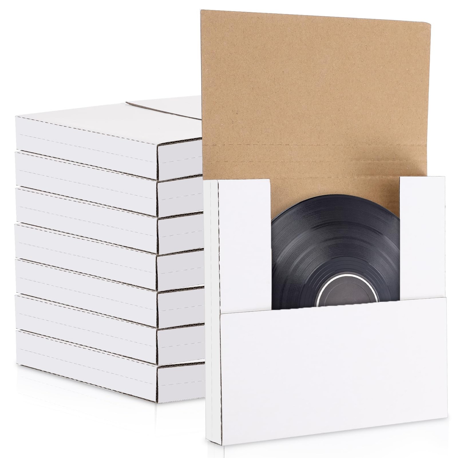 Fuutreo 100 Pack 7 Inch Vinyl Record Mailers Boxes 45 RPM Easy Fold LP White