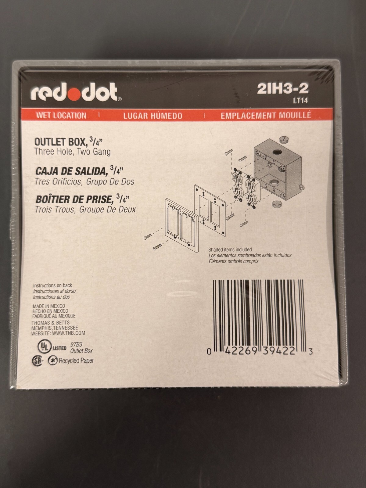 CASE OF 10 Thomas & Betts / Red Dot 2-Gang 3-Hole 3/4″ Outlet Boxes 2IH3-2