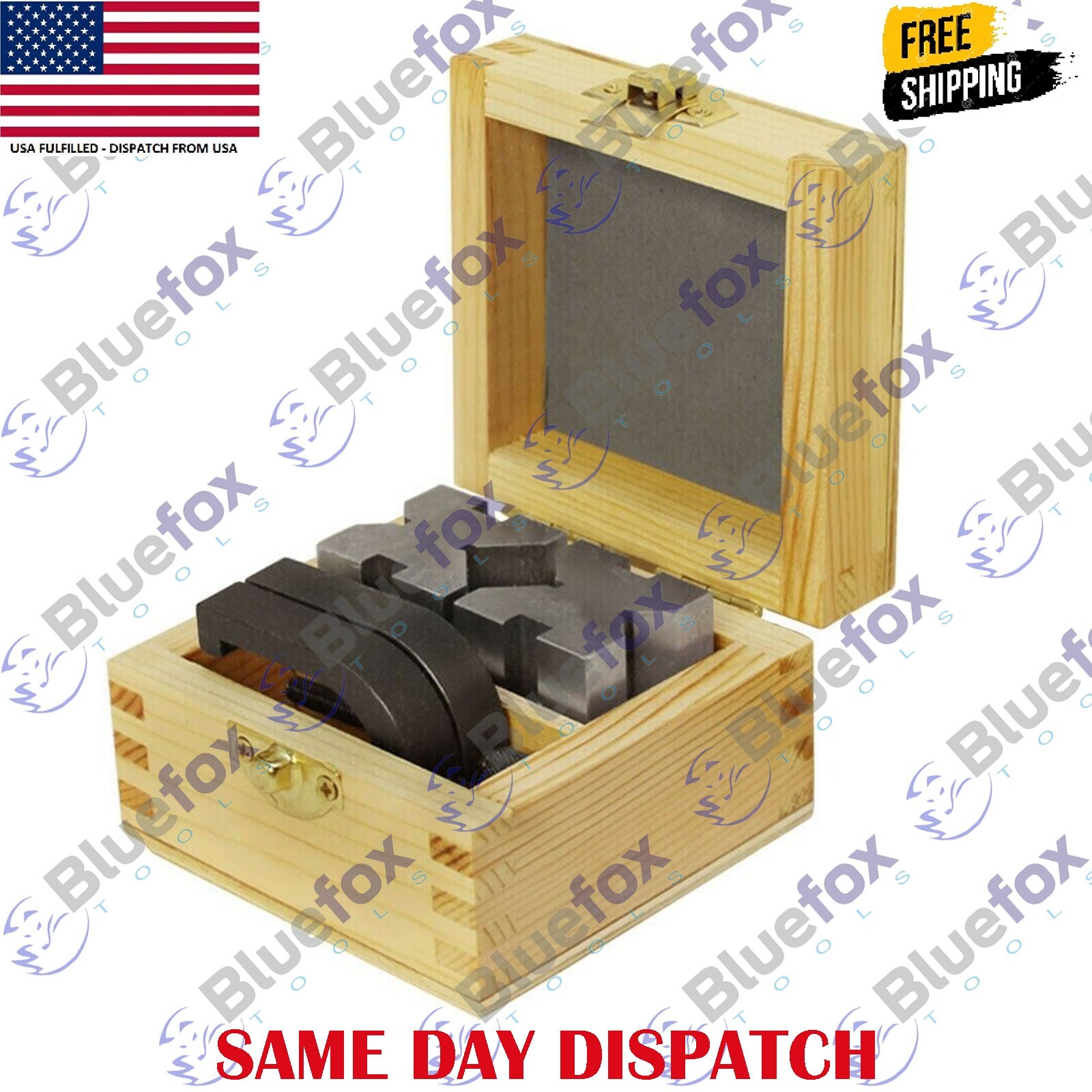 V Blocks And Clamps Set 1-5/8 Inch x 1-1/4 Inch x 1-1/4 Inch With Wooden Case