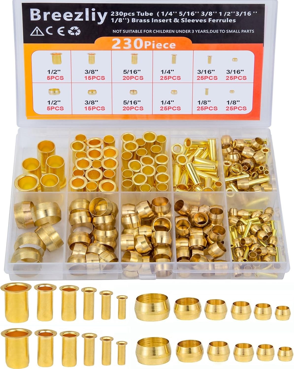 Brass Compression Fittings Assortment Kit for Air Water Fuel Oil Gases