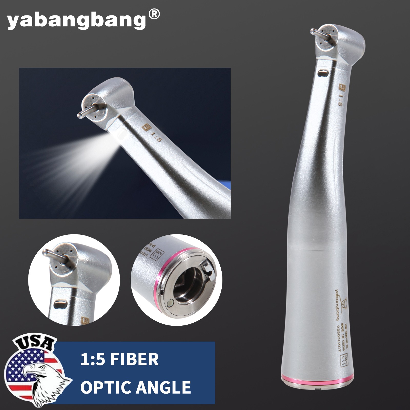 NSK Ti-MAX X95L Style Dental 1:5 LED Fiber Optic Contra Angle Handpiece Red Ring
