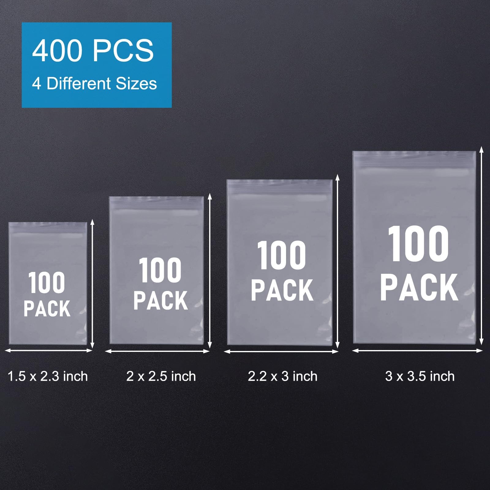 400PCS Small Plastic Bags, 4 Assorted Sizes Mini Ziplock Bag,Small Baggies