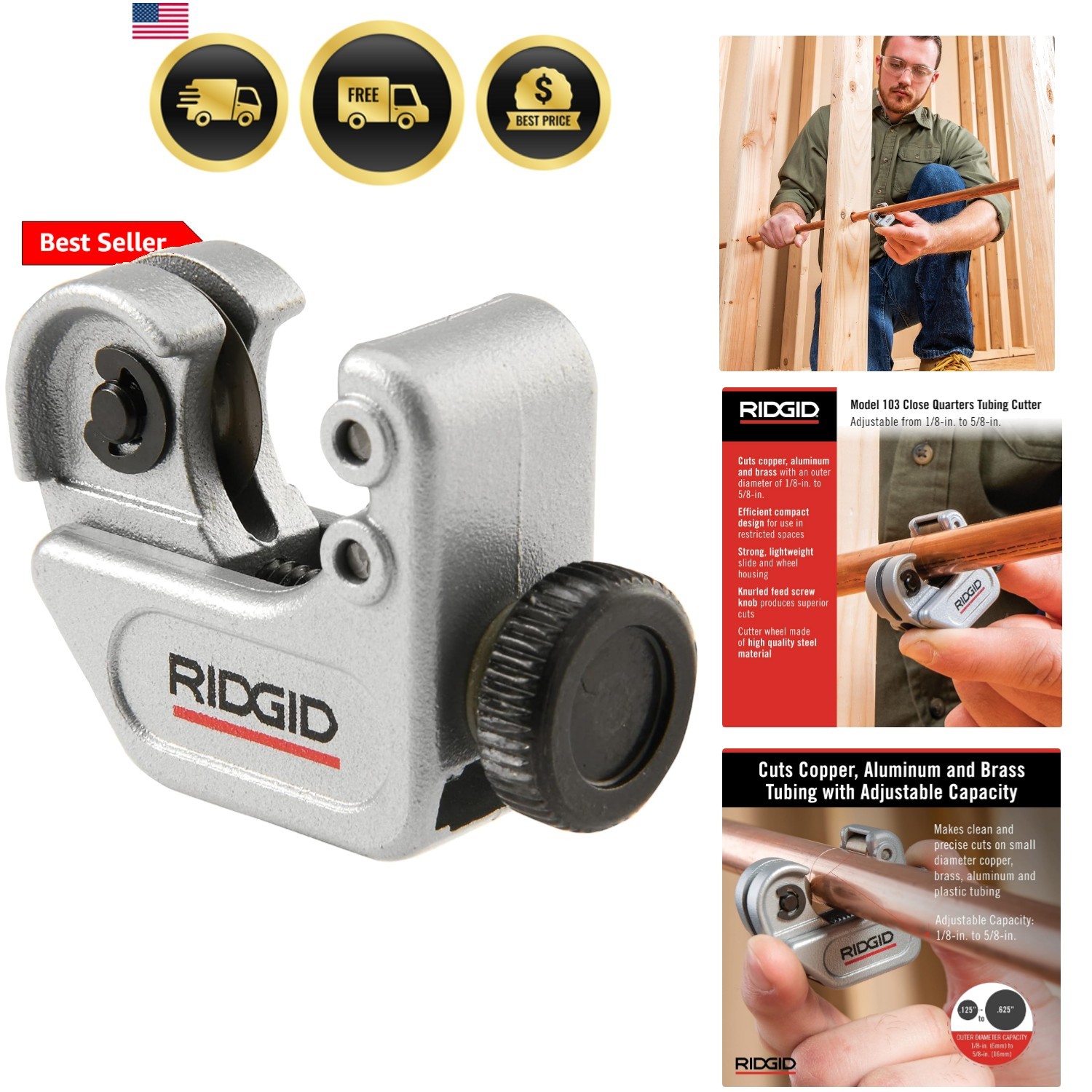 Model 103 Close Quarters Compact Tubing Cutter for 1/8″ to 5/8″ Copper, Alumi…