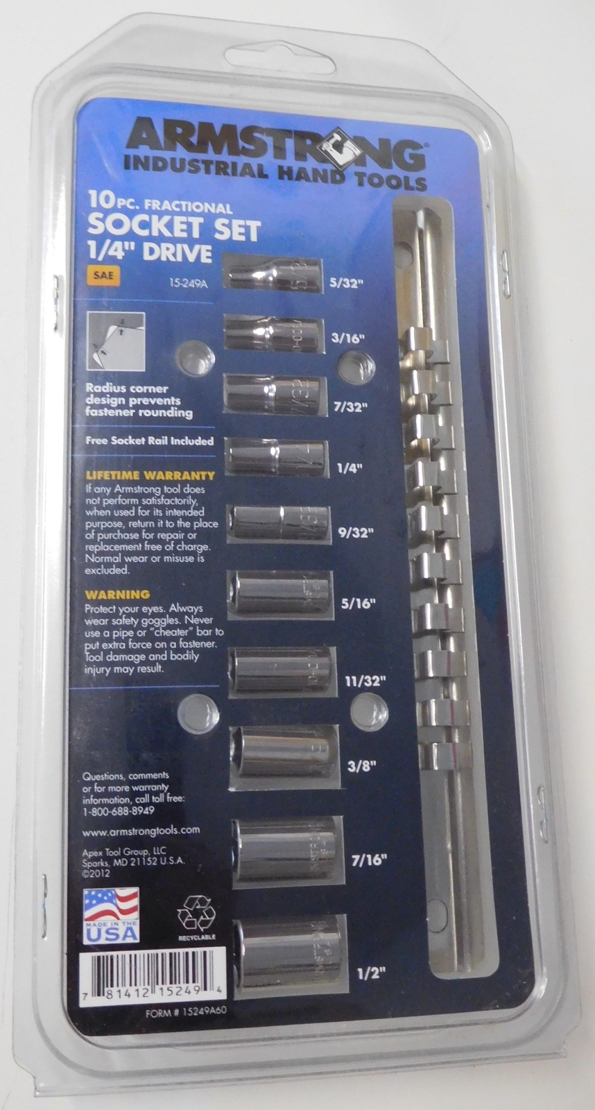 Armstrong 15-249A 10 Piece Fractional 1/4″ Drive 6 Point Socket Set USA