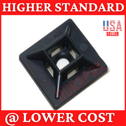 100 PCS 4 Way Cable Wire Tie Mount Base 3/4″ Black Secure Adhesive Back Glue