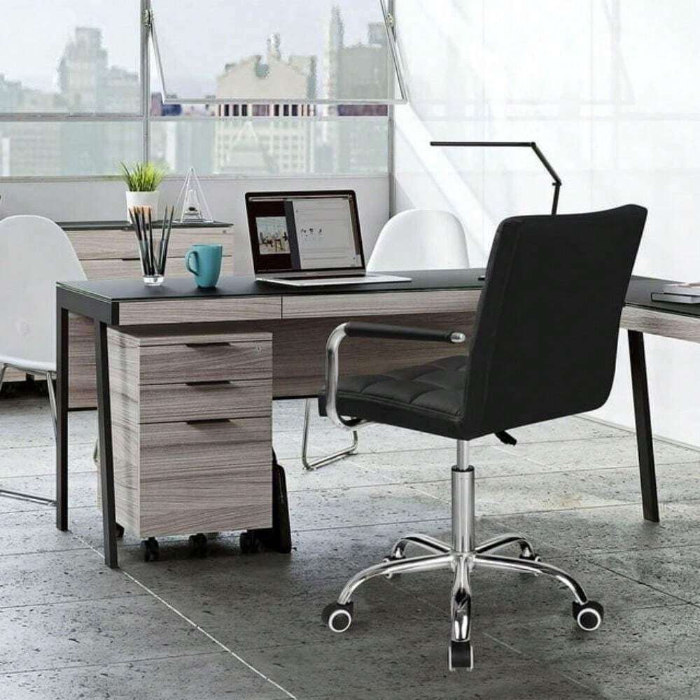 Mid Back PU Leather Office Chair Adjustable Swivel Desk Chair with Arms