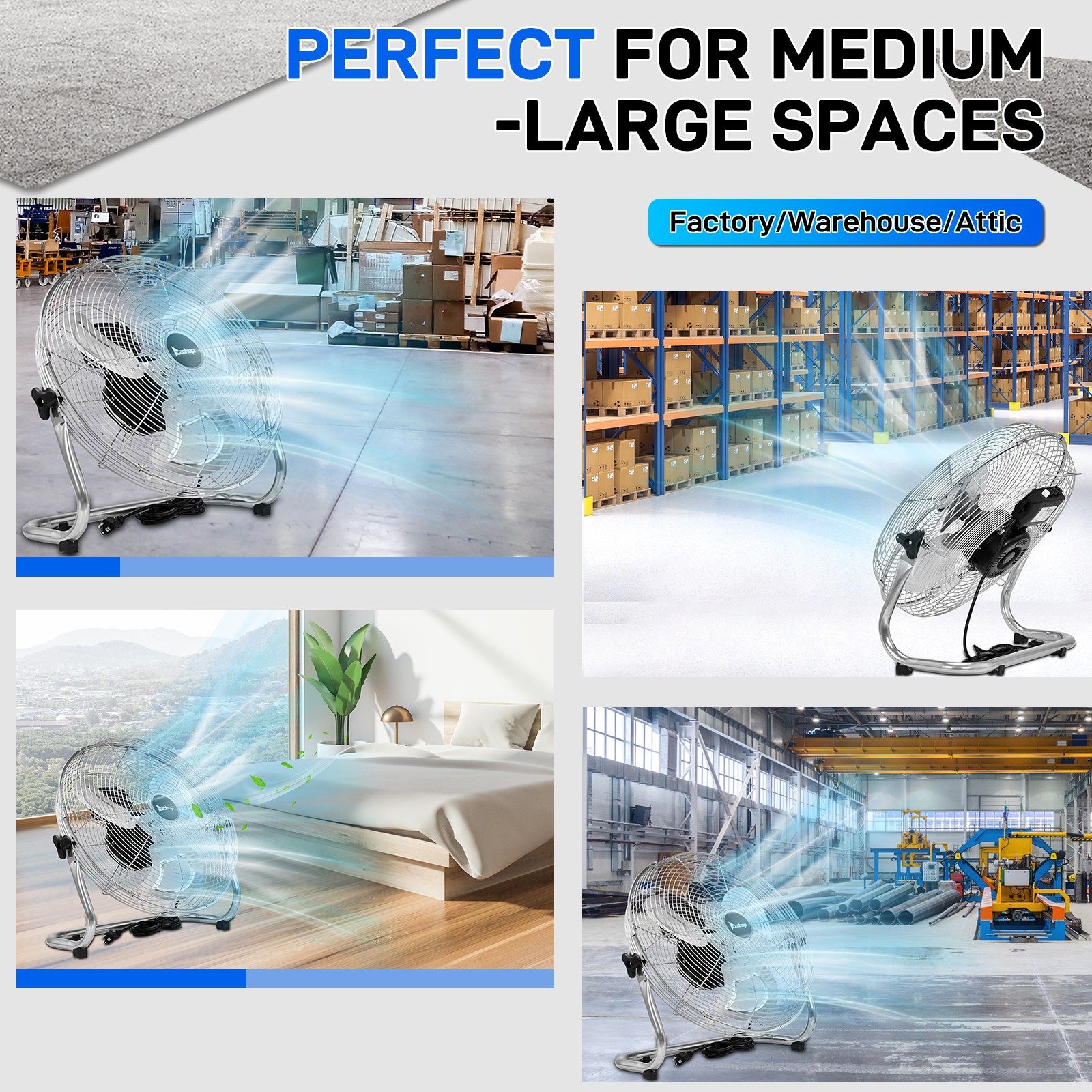 20” Heavy Duty Industrial Floor Fan, High Velocity 3 Speeds 8165 CFM Metal Fan