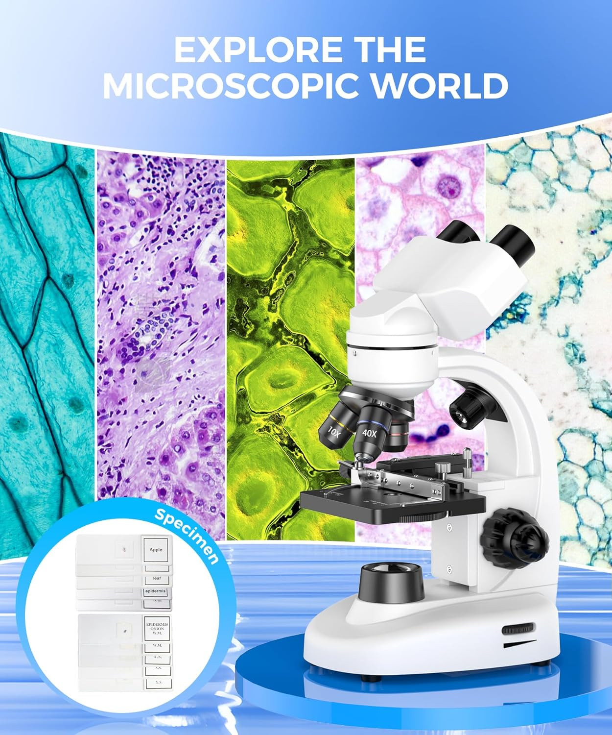Compound Binocular Microscope for Adults, Professionals & Kids, 40X-2000X Magnif