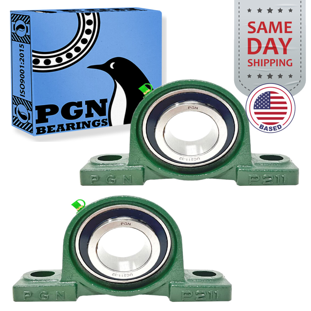 (2) UCP211-32 Solid Base Pillow Block Bearing 2″ Bore Self Aligning 2 Bolt