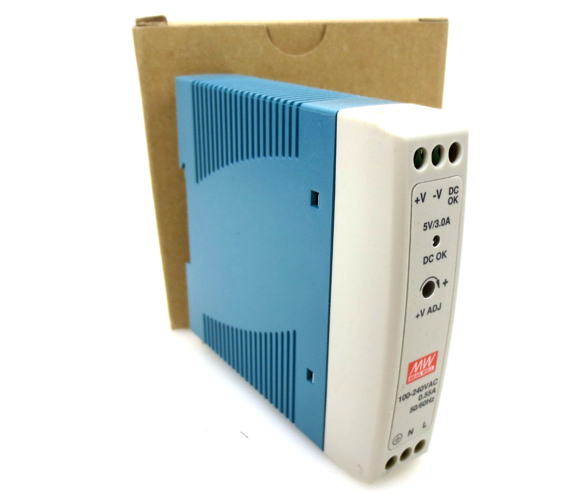 Mean Well MDR-20-5 100-240VAC Industrial DIN Rail 5V DC 3A Power Supply