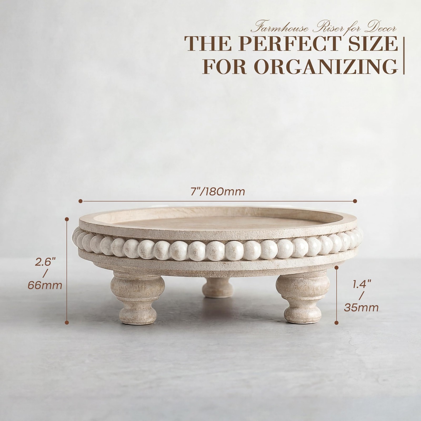 Beaded Wood Riser, Pedestal Stand for Kitchen Decor, Light Natural