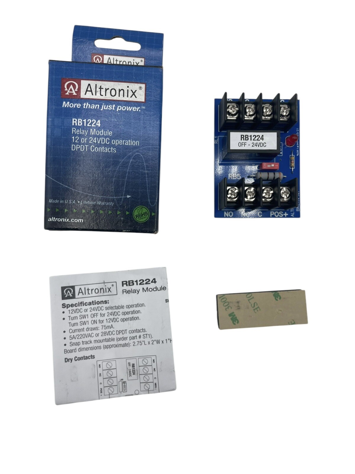 Altronix RB1224 Relay Module 12 or 24VDC Operation DPDT Contacts – New In Box