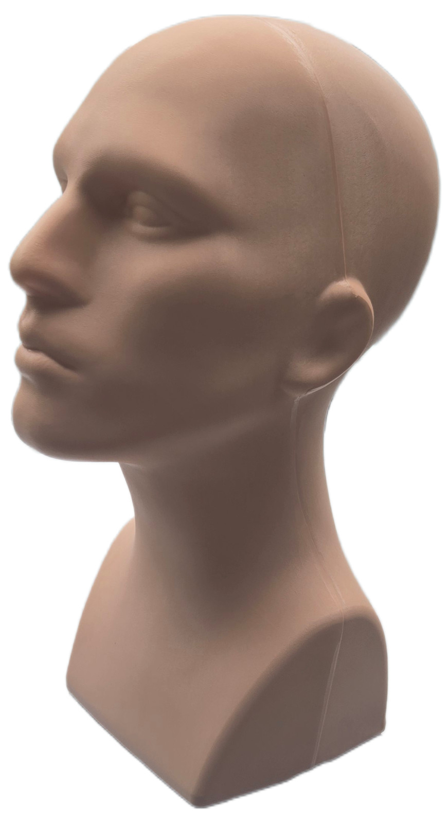 15″ Tall, Male Mannequin Head, Table Top Display, Durable PE Plastic, Flesh