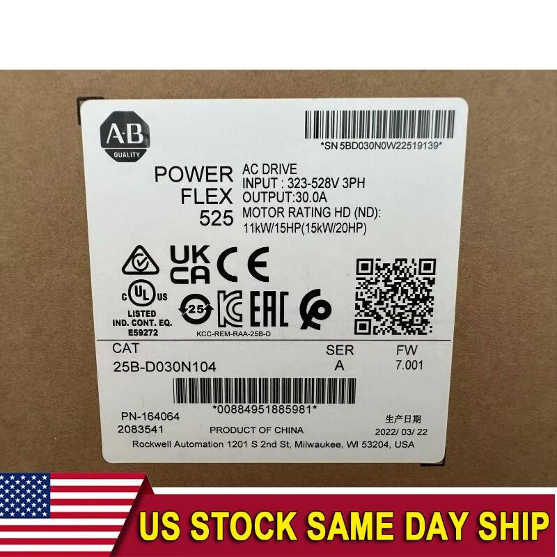 25B-D030N104 NEW Allen Bradley Powerflex 525 AC Drive 20HP Surplus US Free Tax