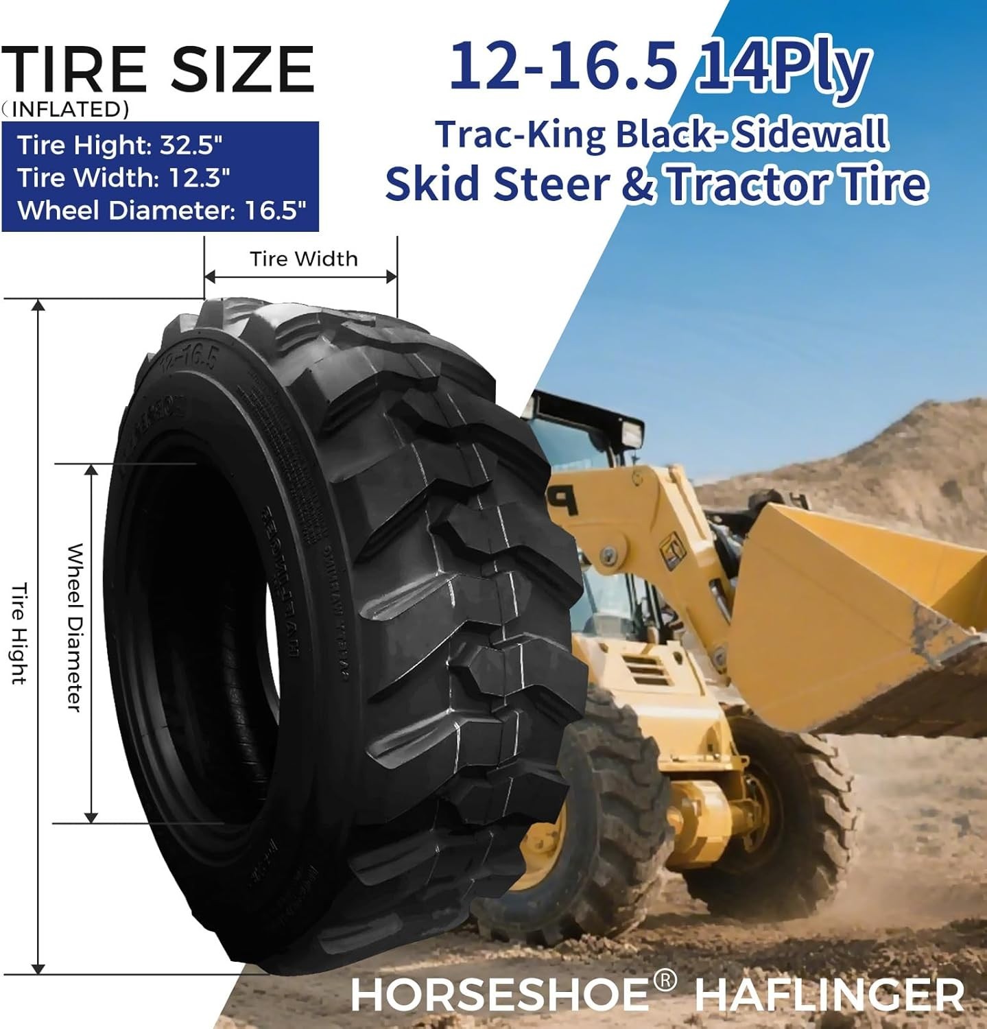 4 12×16.5/12-16.5 14PR Skid Steer Tire HAFLINGER TRAC-KING Heavy Duty TL 12165