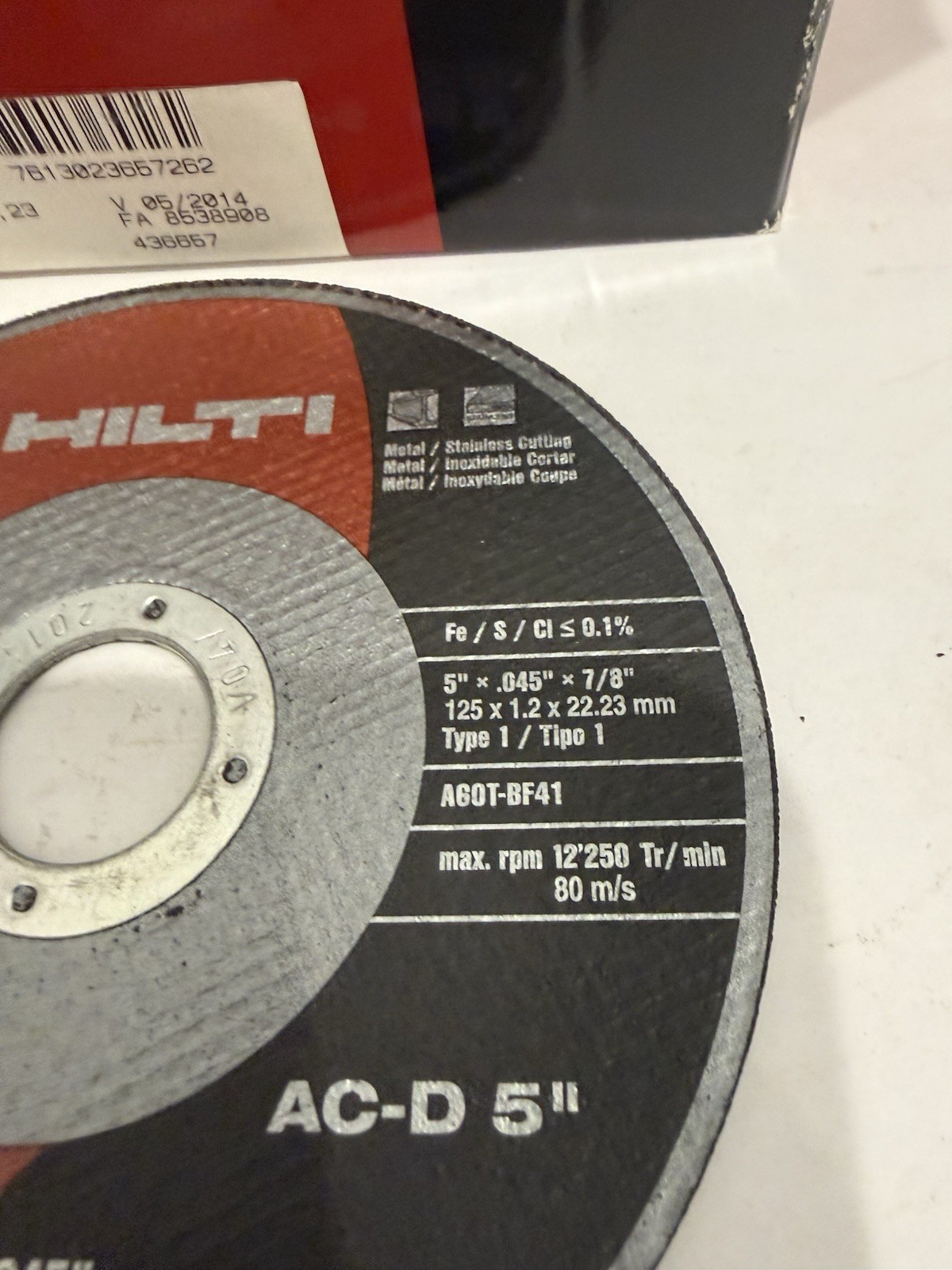 New Qty (25) AC-D Hilti 5” X .045” X 7/8” Cutting Discs, Type 1, 436657