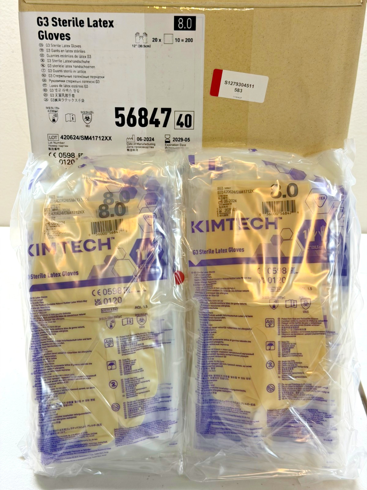Kimtech G3 Sterile Latex Gloves 56847 Size 8 12″ Length 200Pairs/Case 2029-05