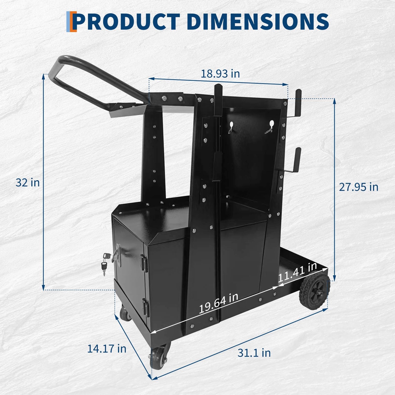 Heavy Duty Welding Cart with Lockable Cabinet, 360° Wheels for MIG/TIG/Plasma