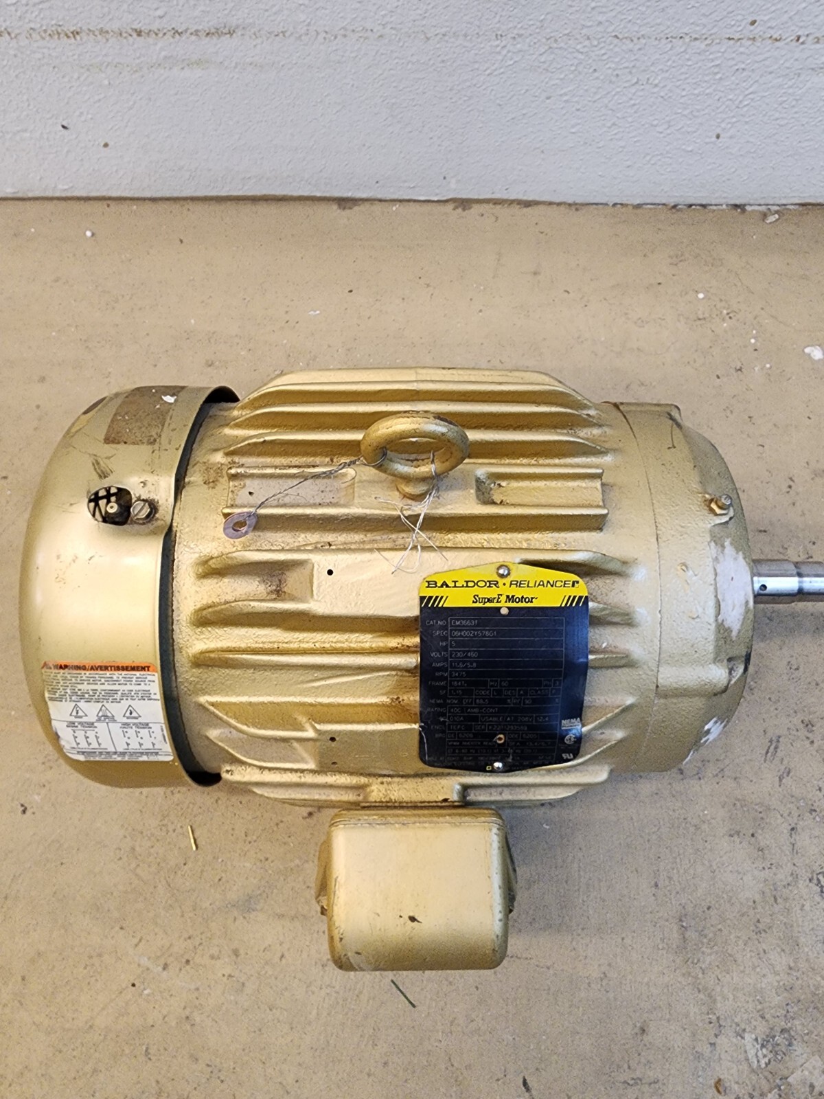 Baldor Reliance Phase General Purpose Motor 5 HP 184T Frame 208-230/460V EM3663T