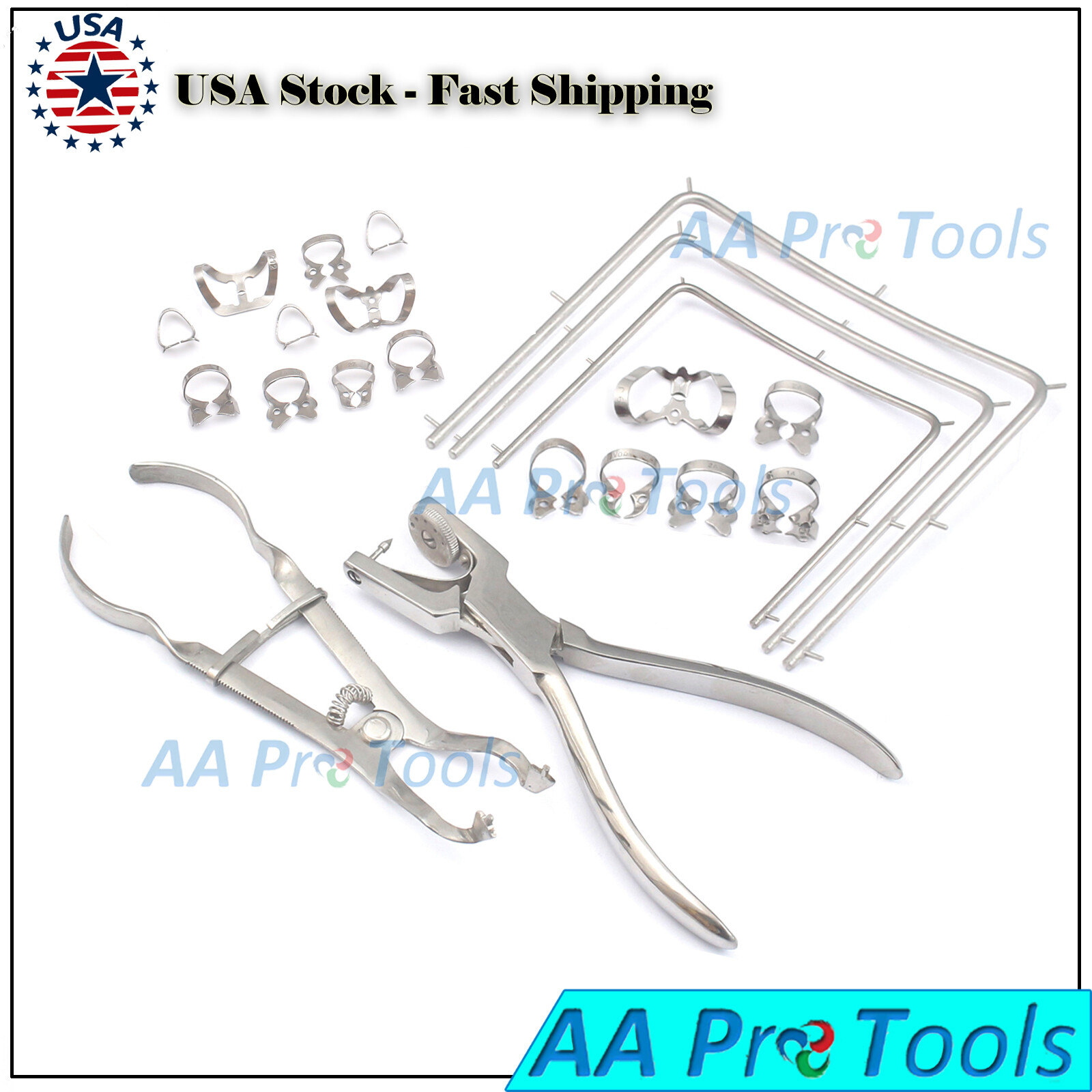 20PCS SET HIGH GRADE RUBBER DAM CLAMPS + FRAMES + PUNCH PLIERS + CLAMP FORCEPS