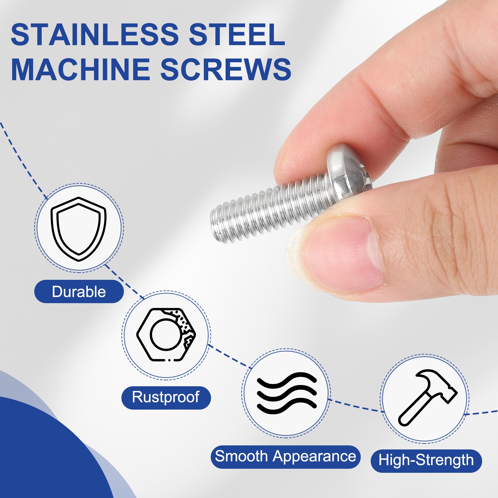 5/16-18 x 1″ Pan Head Machine Screws, 10 Pcs Stainless Steel Screws, Silver