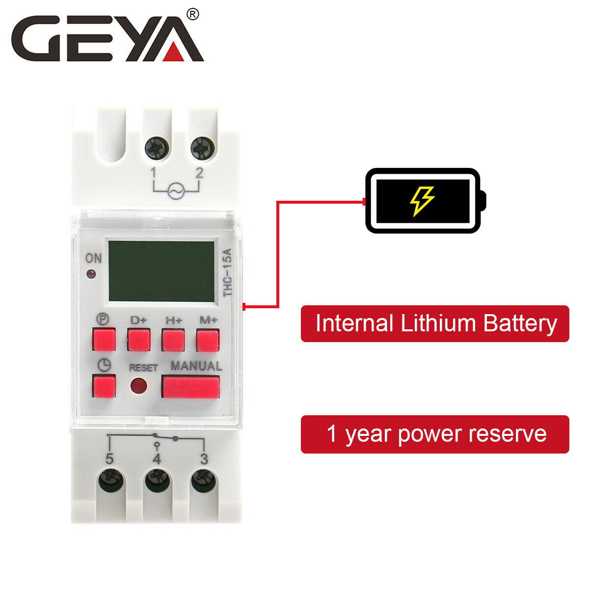 GEYA Programmable Digital LCD Timer Weekly Electronic Switch 15A AC/DC 12-240V