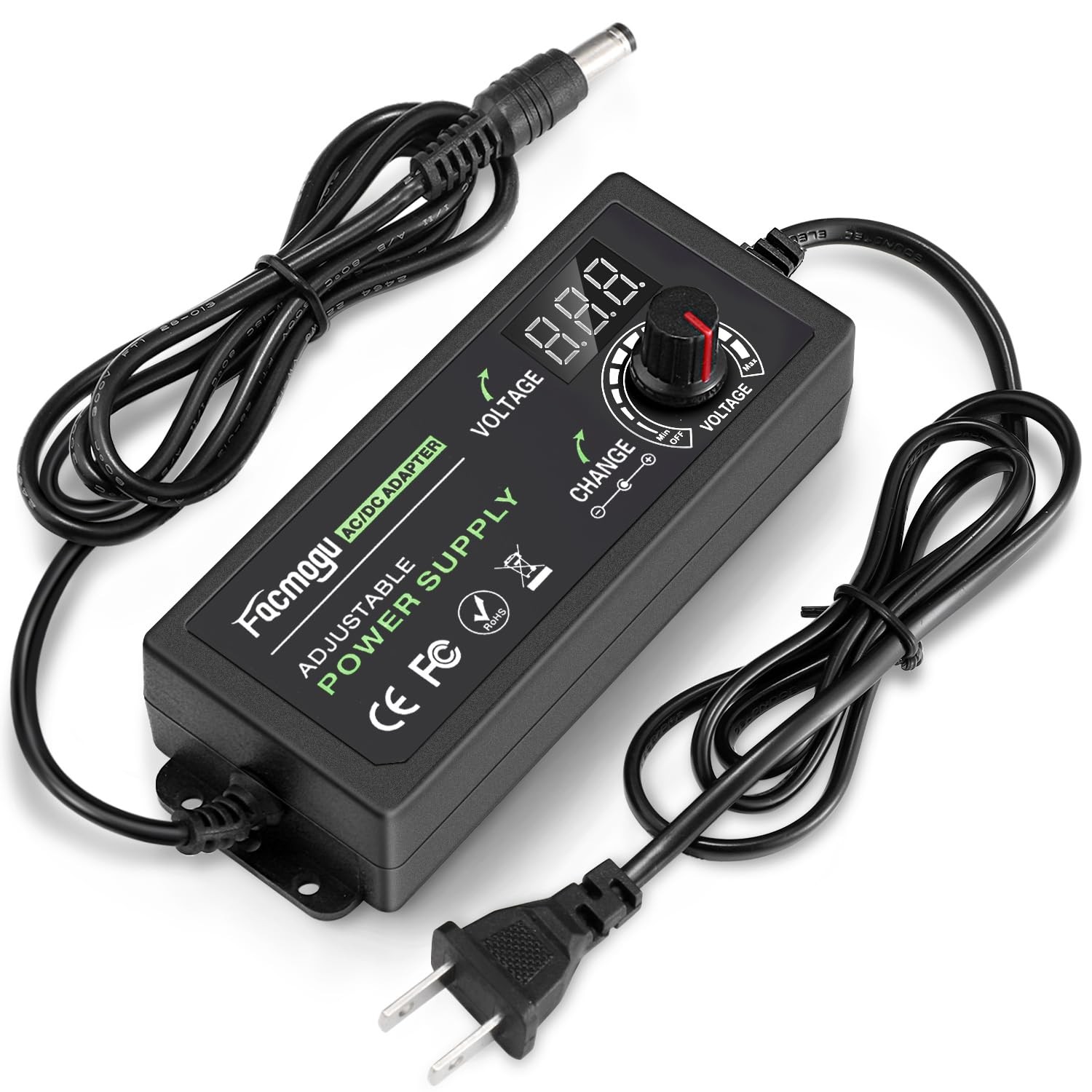 Adjustable 3V-12V 5A 60W Power Supply with LED Display, Universal AC/DC Adapter