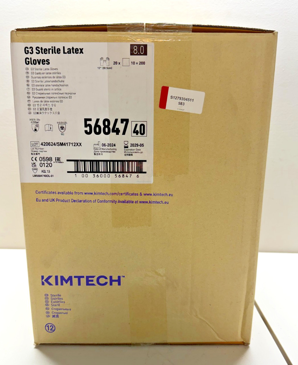Kimtech G3 Sterile Latex Gloves 56847 Size 8 12″ Length 200Pairs/Case 2029-05