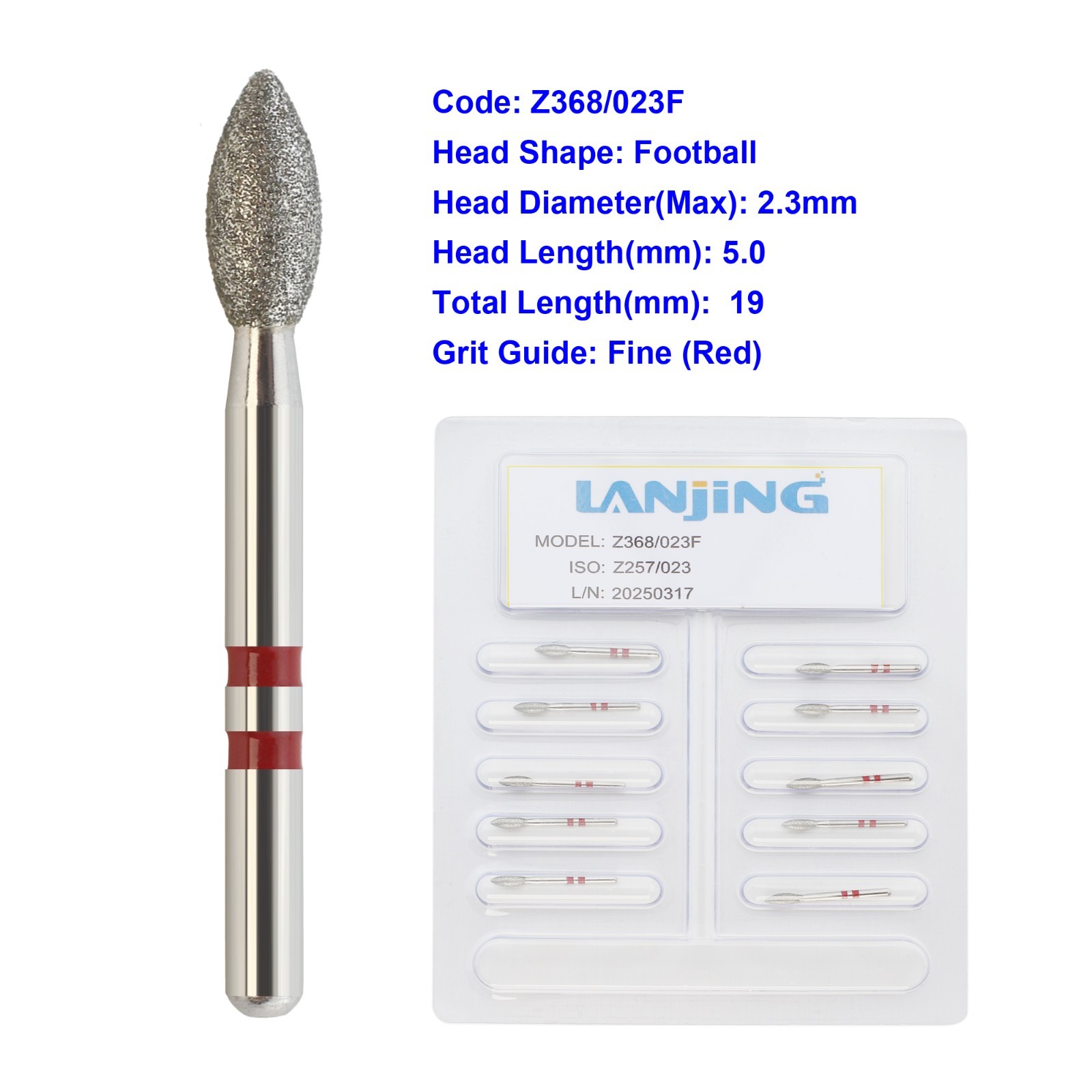 Diamond Burs Zirconia Adjustment FG Football Z368/023F High Speed Fine Grit Burr