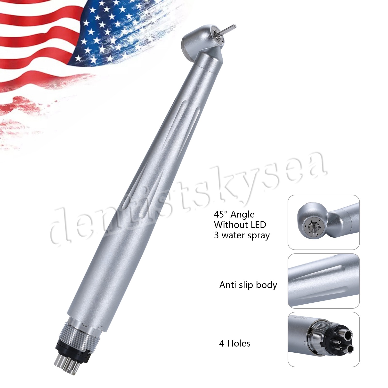 Dental 45° High Speed Handpiece Surgical Single Spray 4Hole Push Steel Turbine