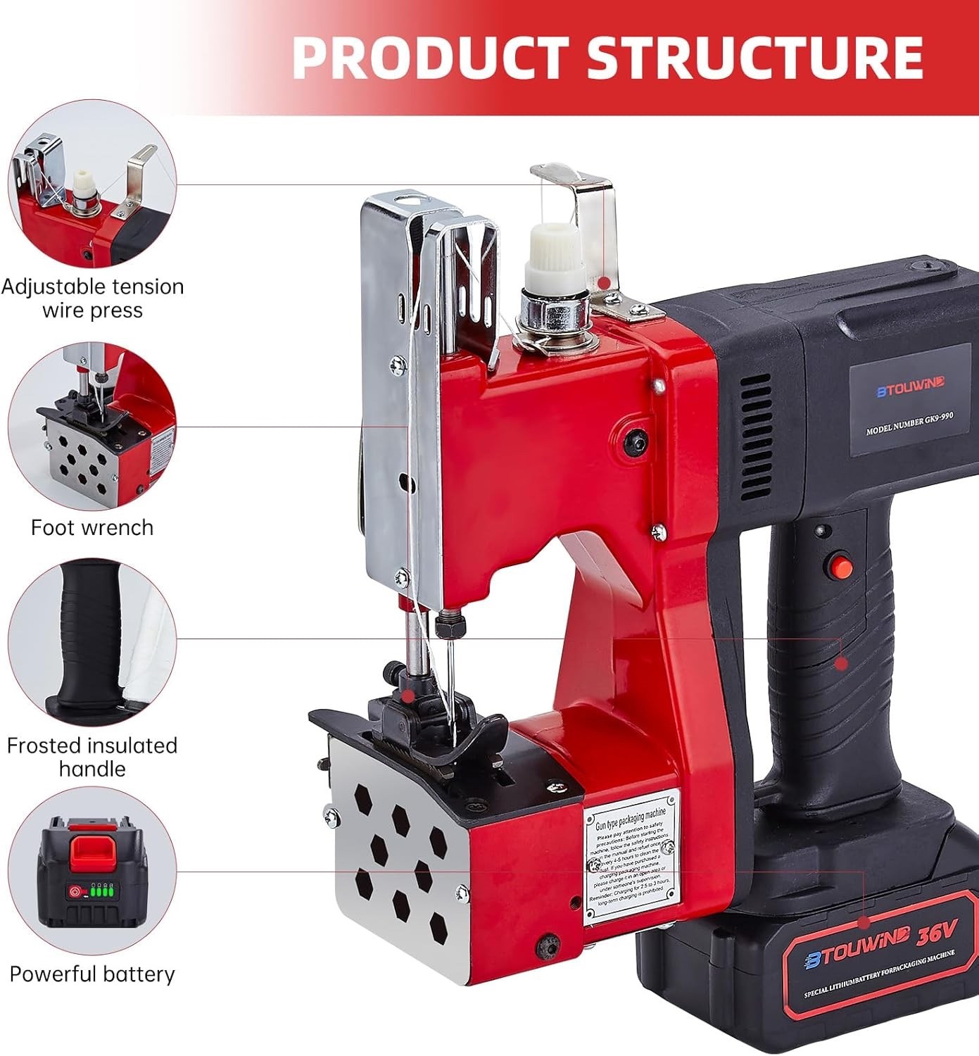 Battery Bag Sewing Closing Machine Brushless Motor Cordless Portable