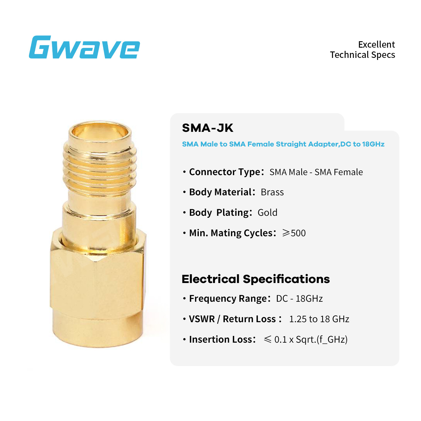 SMA Male to SMA Female Adapter, Gold Plated Copper, DC – 18GHz