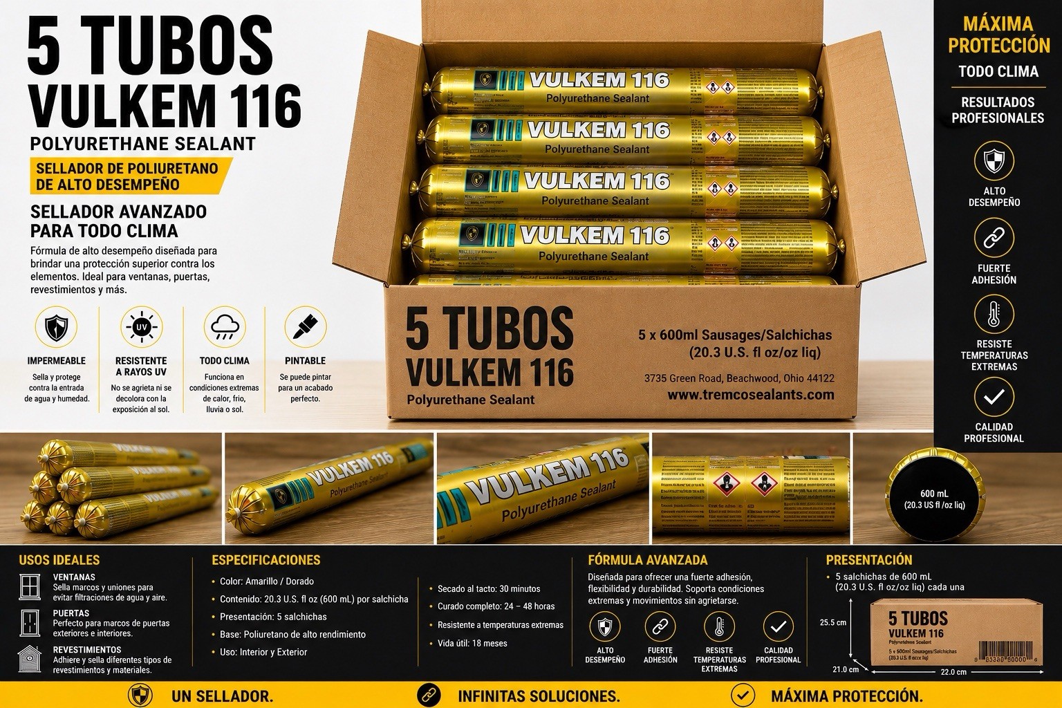 Tremco Vulkem 116 (MPN 116) Polyurethane Sealant Sausages 600 mL (5 Pack)