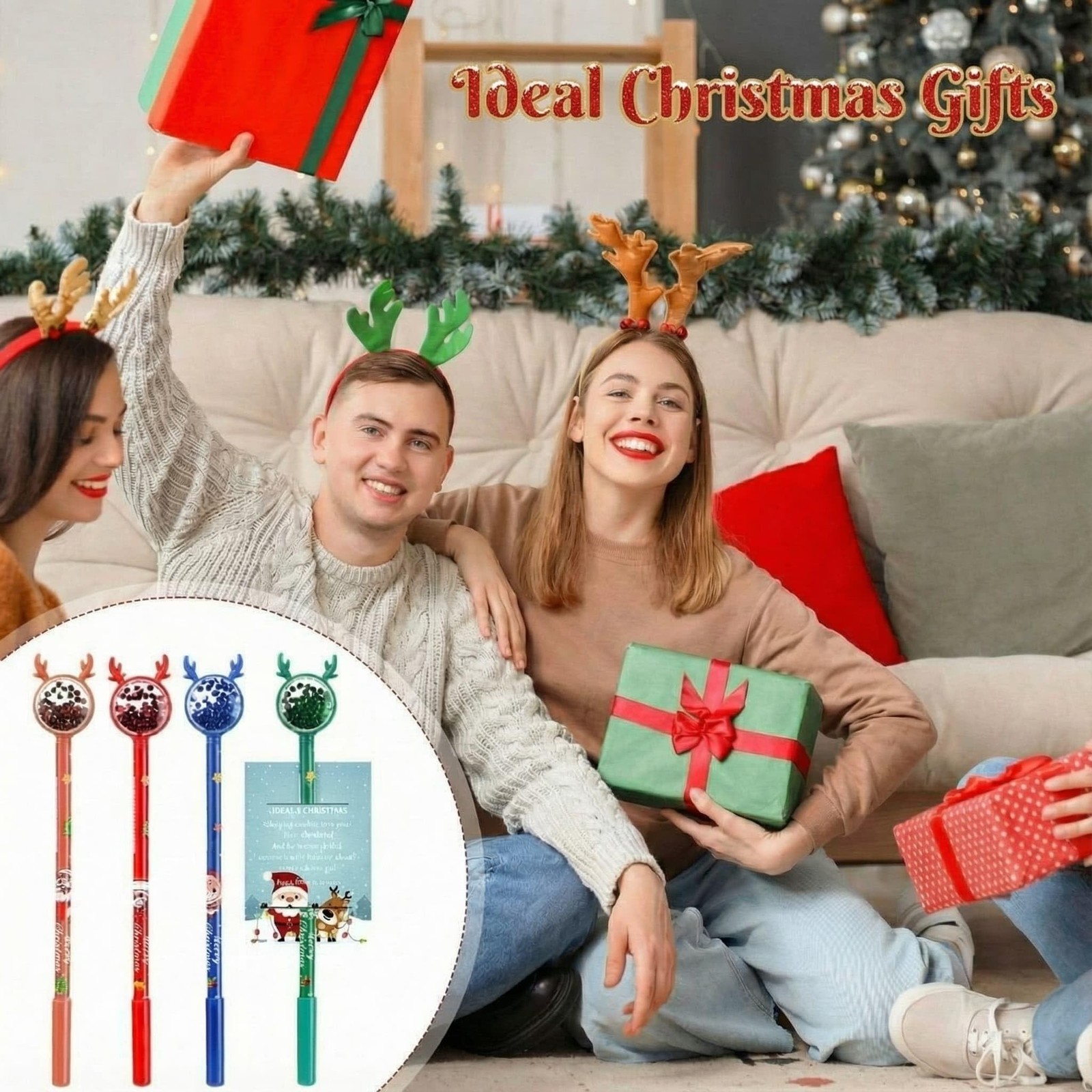 Gueevin 24 Sets Christmas Pens 1 Count (Pack of 24), Blue, Brown, Green, Red