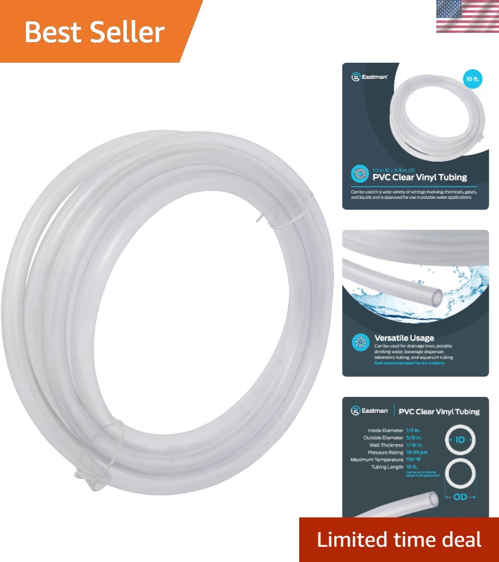 Multi-Purpose 10ft Clear PVC Tubing 1/2” ID 5/8” OD – Ideal for Aquariums