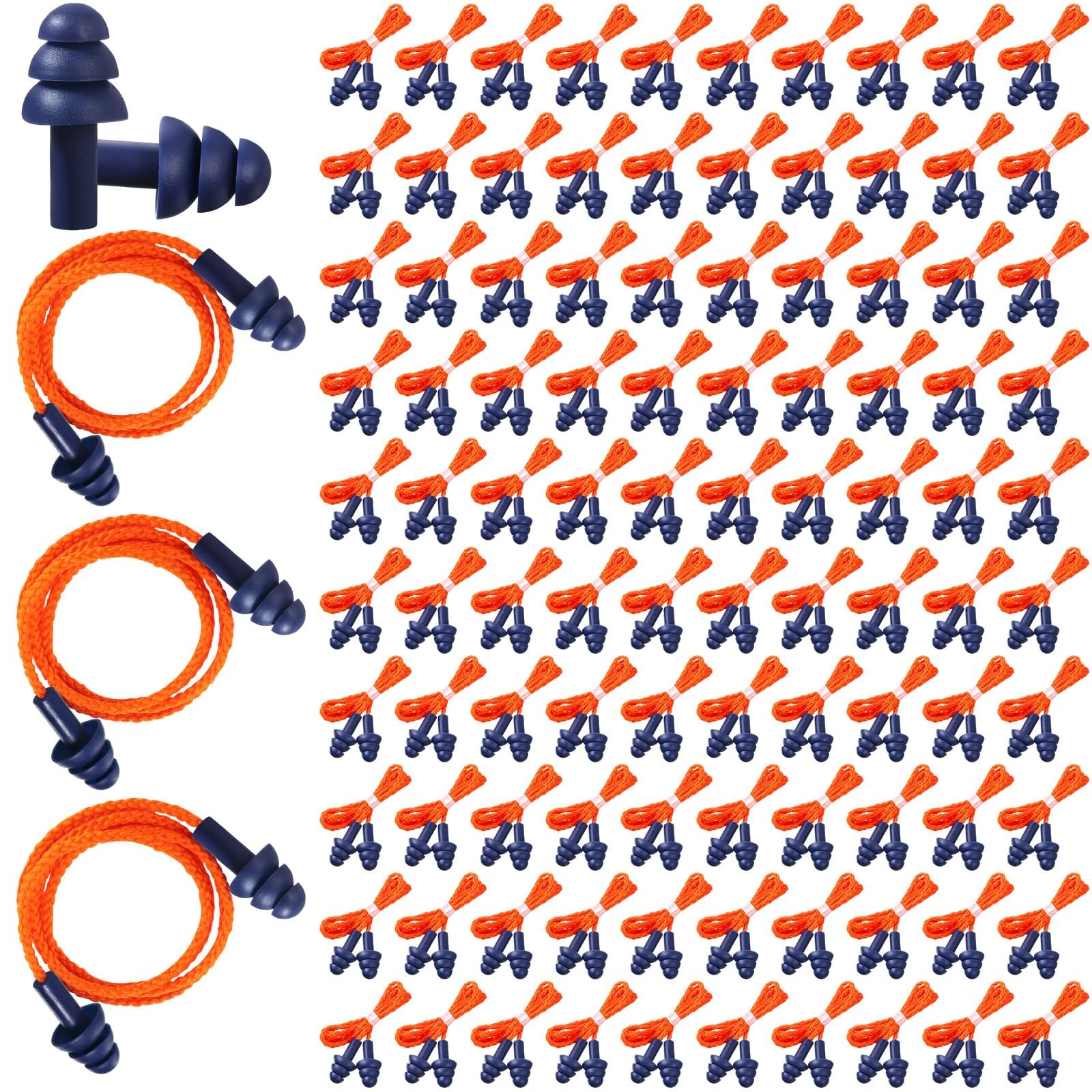 200 Pairs Reusable Silicone Ear Plugs with Cord for Noise Cancelling