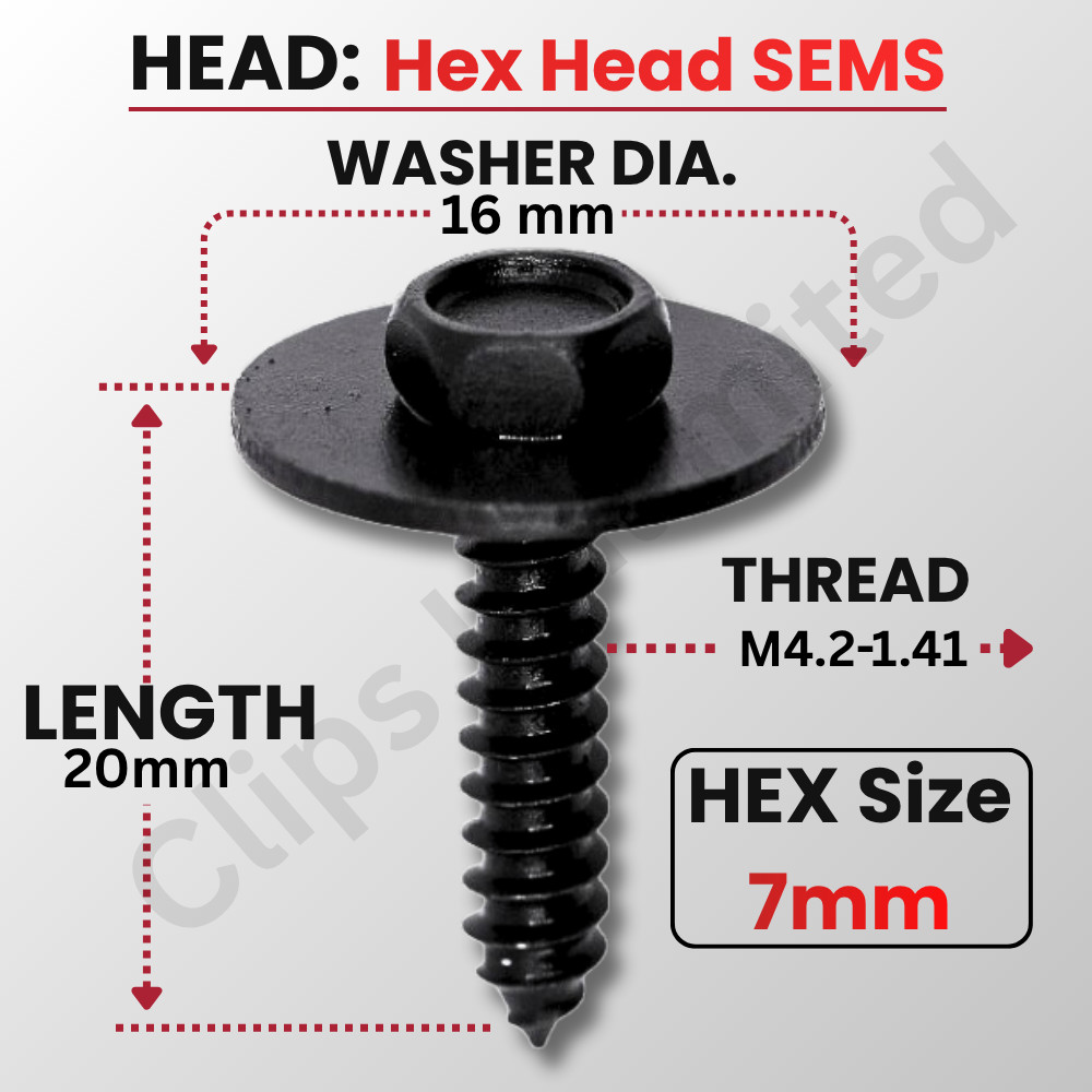 A15373 Hex Head SEMS Tapping Screw M4.2 x 20mm 16mm Washer GM 1640810 25-1000PCS
