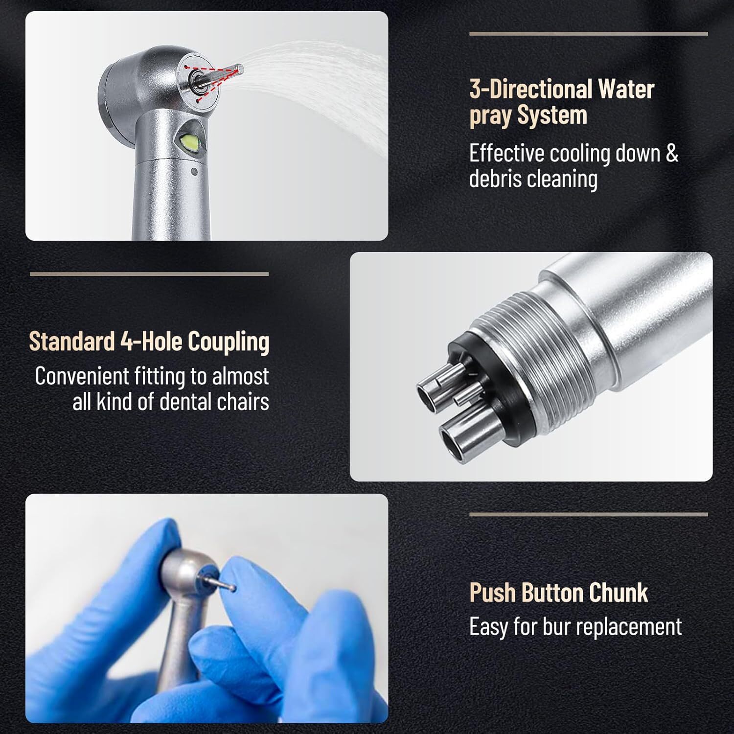 Triple Water Spray Dental High Speed Handpiece LED E-generator Push Button 10Pcs