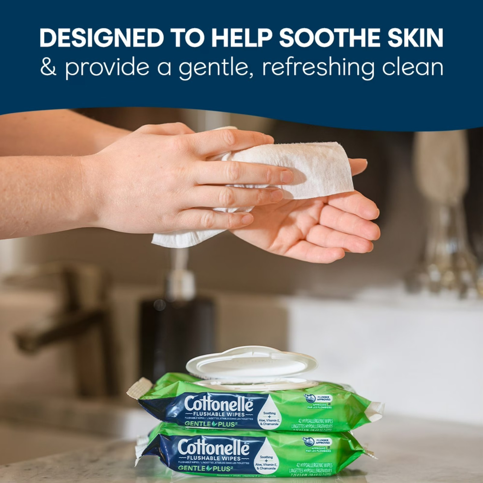 Cottonelle GentlePlus Flushable Wipes, 4 Flip-Top Packs, 42 Wipes per Pack