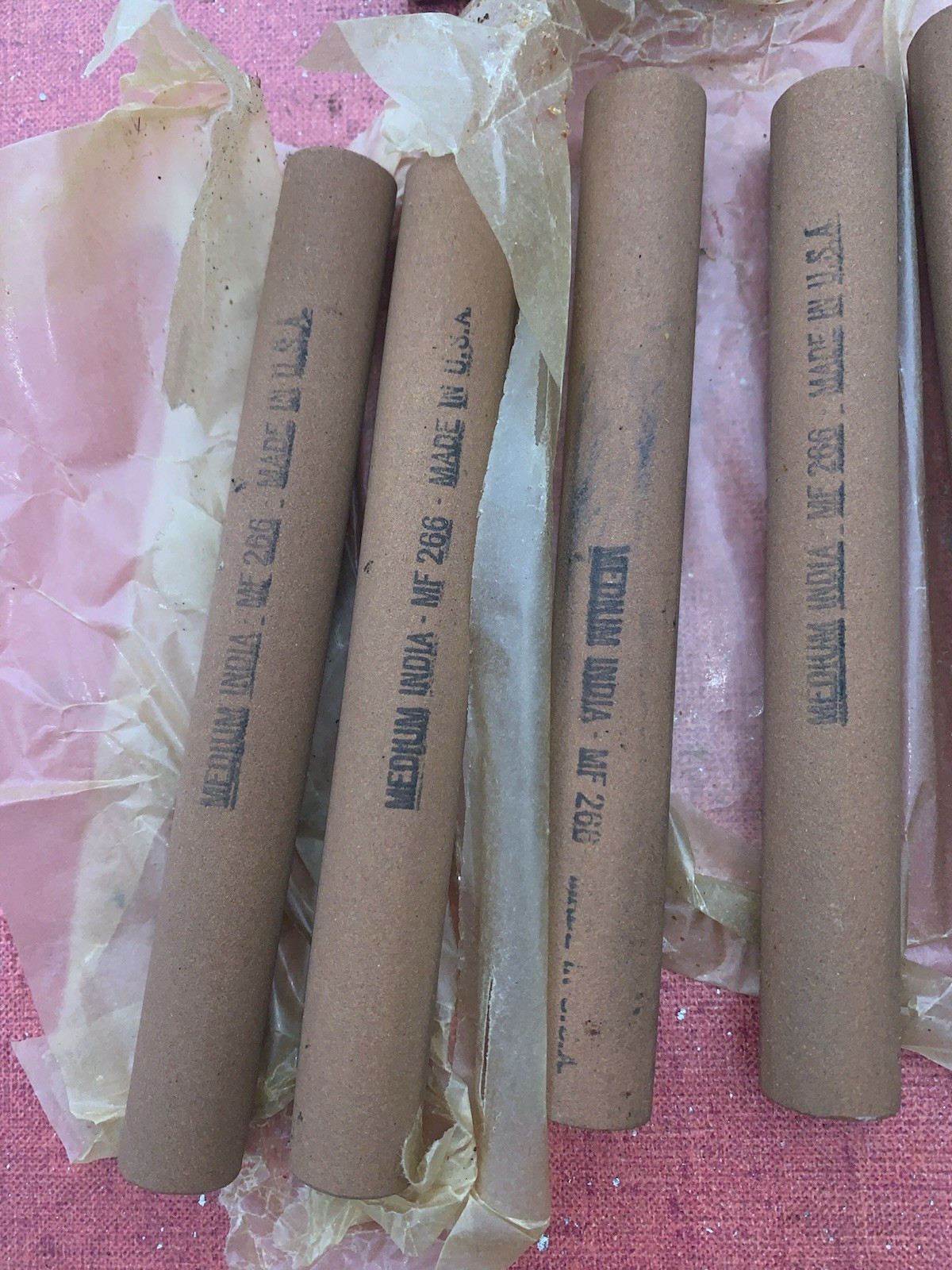 Excellent Six 3/4” Round X 6” USA India Stones Mostly New MF 266 Medium