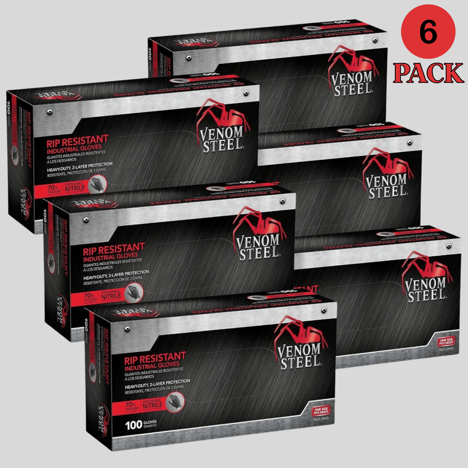 Venom Steel Industrial Nitrile Gloves, One Size Fits Most 6 Pack (600) Gloves
