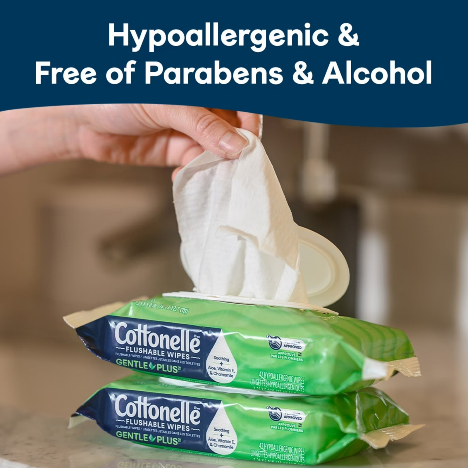 Cottonelle GentlePlus Flushable Wipes, 4 Flip-Top Packs, 42 Wipes per Pack