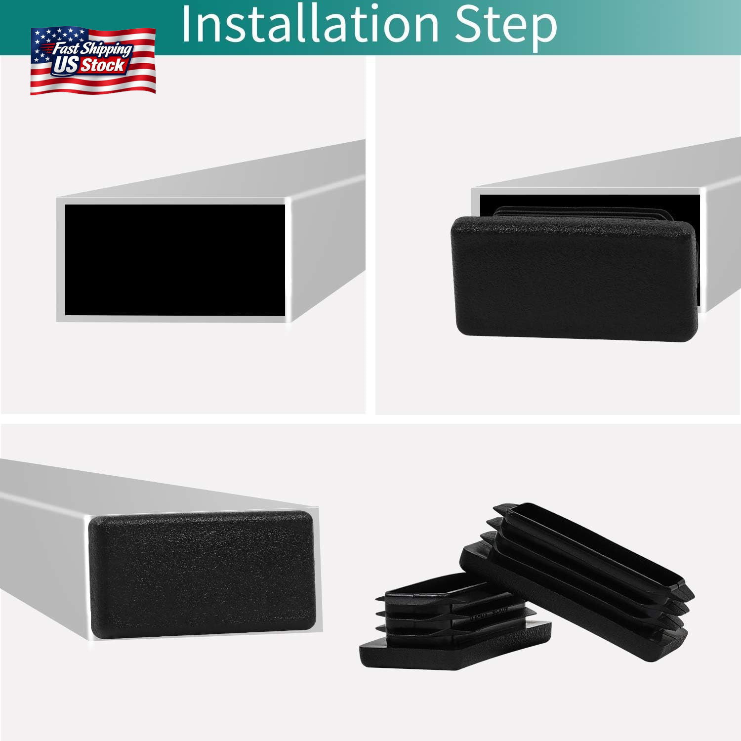 WZB, 2 Inch 2X2 Square Tube End Cap Plastic Plugs 12 Pack, 2 Inch 2X2 Square Tub