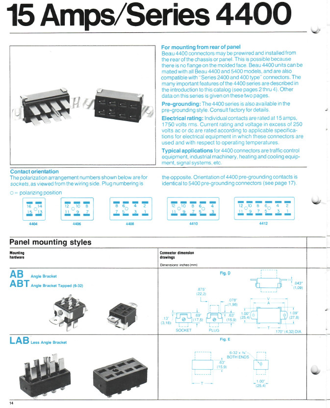 Beau S-4408-SB -15 Amp – 8 Position Socket – Shallow Bracket NOS – Cinch S408SB