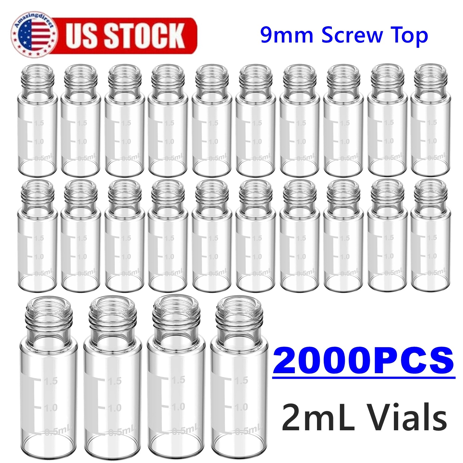 2000PCS HPLC 9-425 Sample Vails Thread Screw Top Precise Marks Standard 2ml Vial