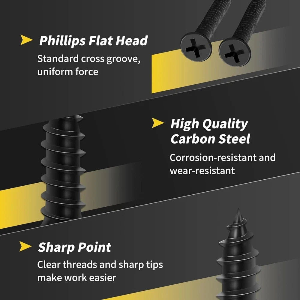 Wood Screws 1-1/2 Inch, 80 PCS Premium Flat Head Phillips Black Wood Screws Furn
